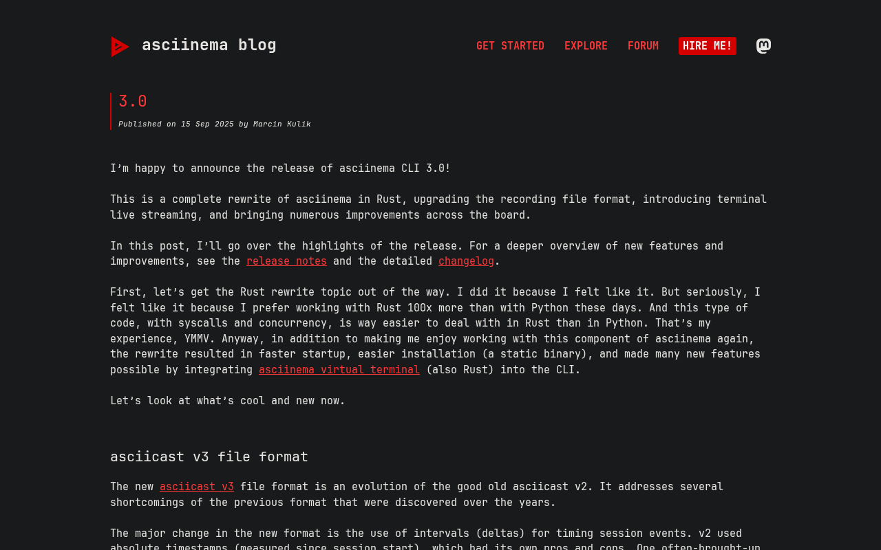 Screenshot of 3.0 · asciinema blog