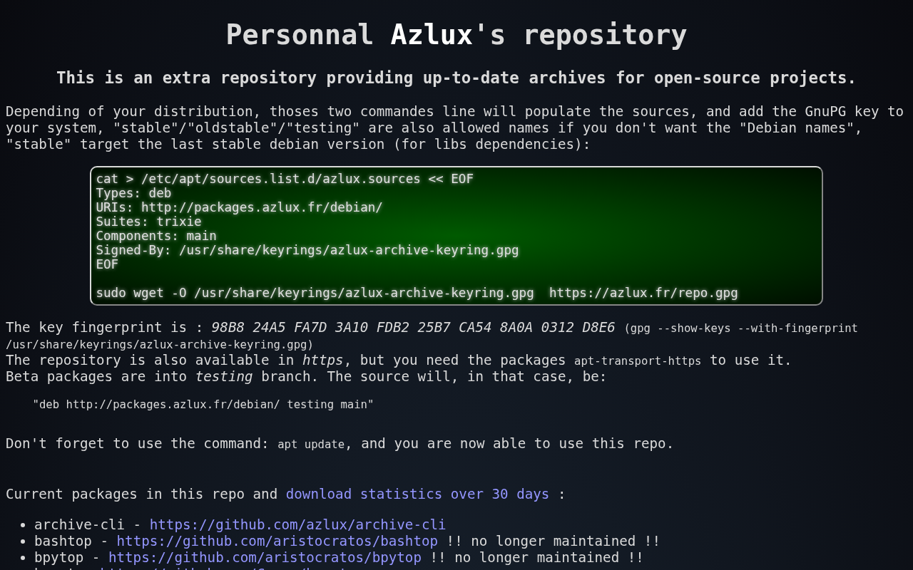 Screenshot of About | Azlux's repository