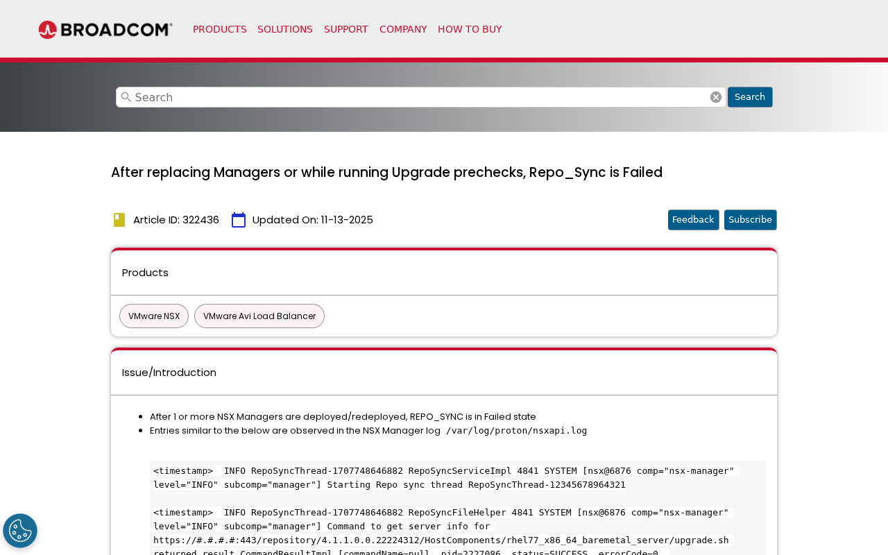 Screenshot of After replacing Managers or while running Upgrade prechecks, Repo_Sync is Failed