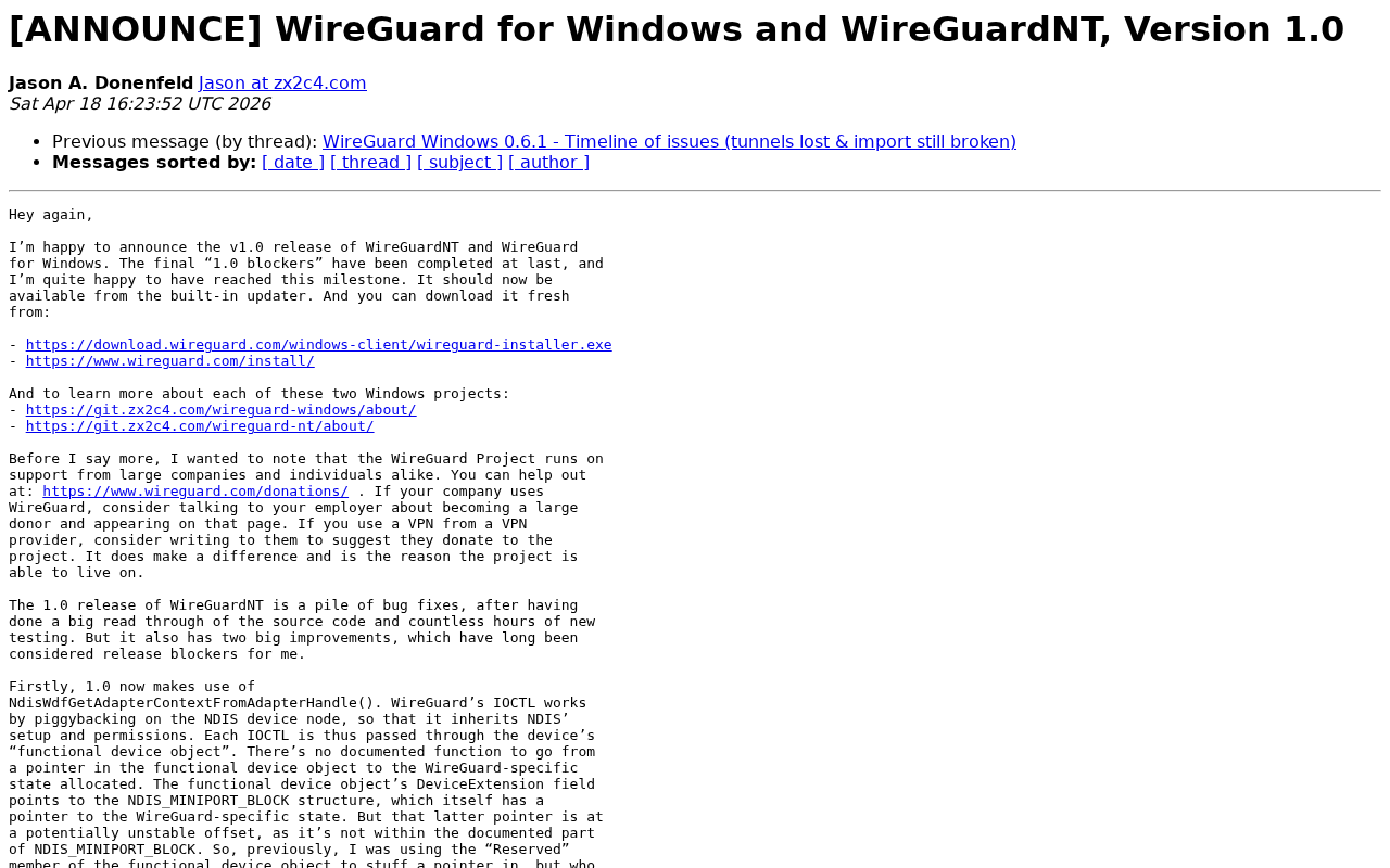 Screenshot of [ANNOUNCE] WireGuard for Windows and WireGuardNT, Version 1.0