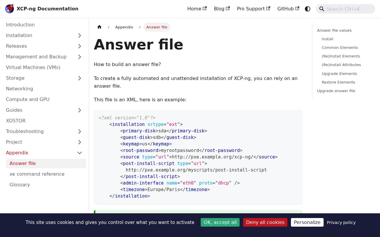 Screenshot of Answer file | XCP-ng Documentation