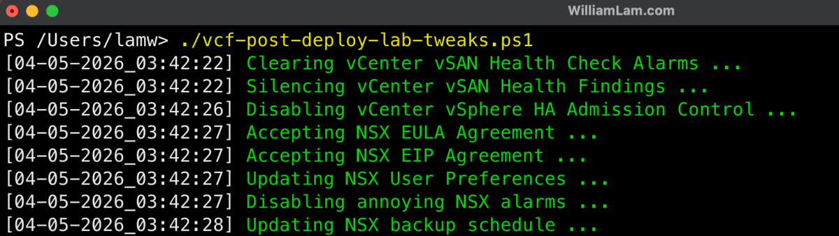 Screenshot of Automating Lab Optimizations for Post-Deployment of VMware Cloud Foundation (VCF)