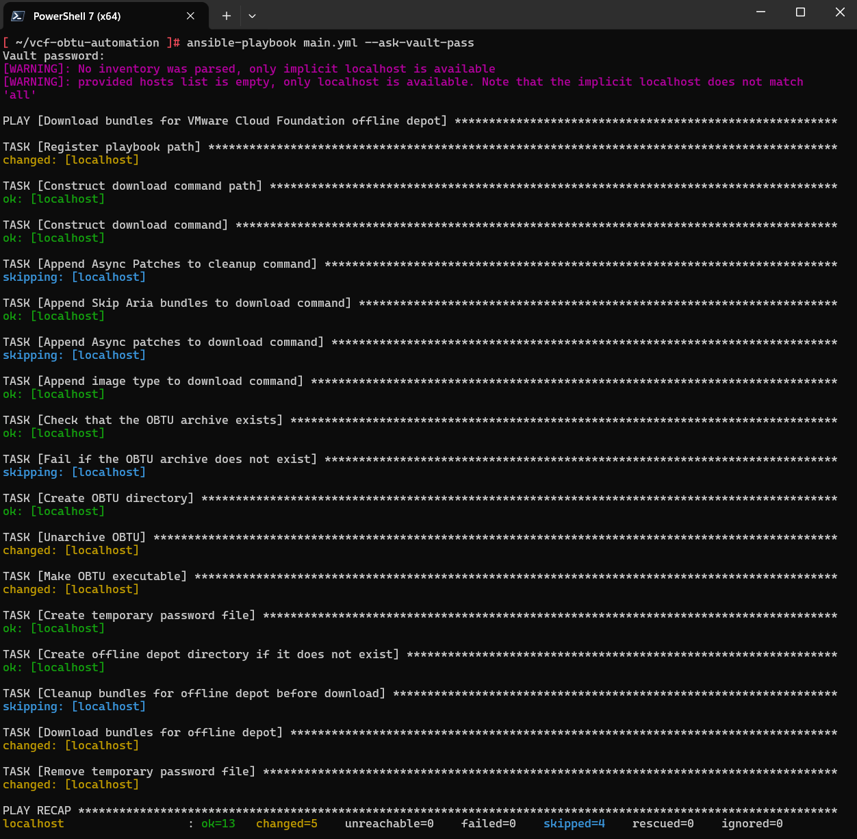 Screenshot of Automating VMware Cloud Foundation offline depot bundle downloads
