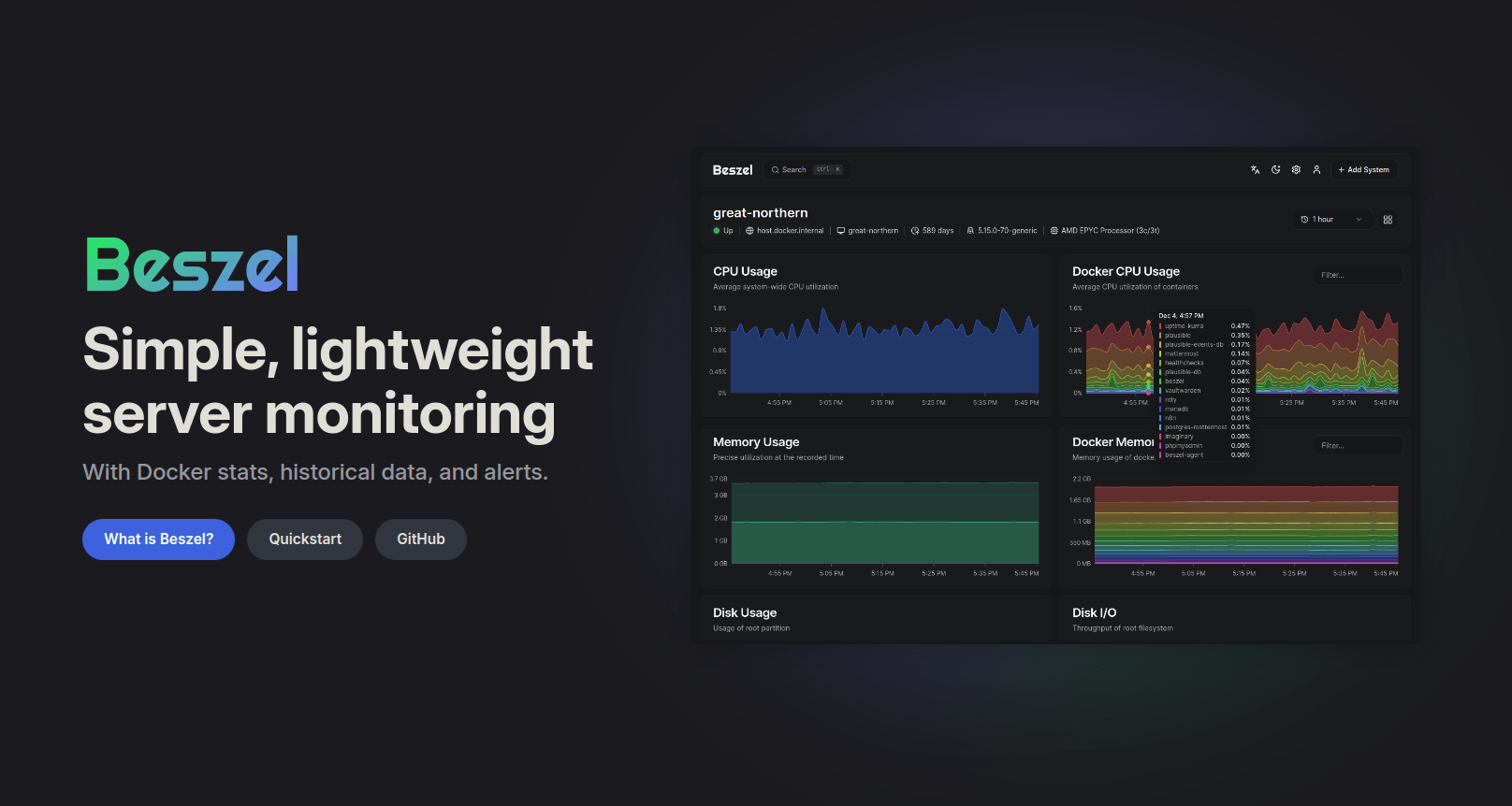 Screenshot of Beszel | Simple, lightweight server monitoring