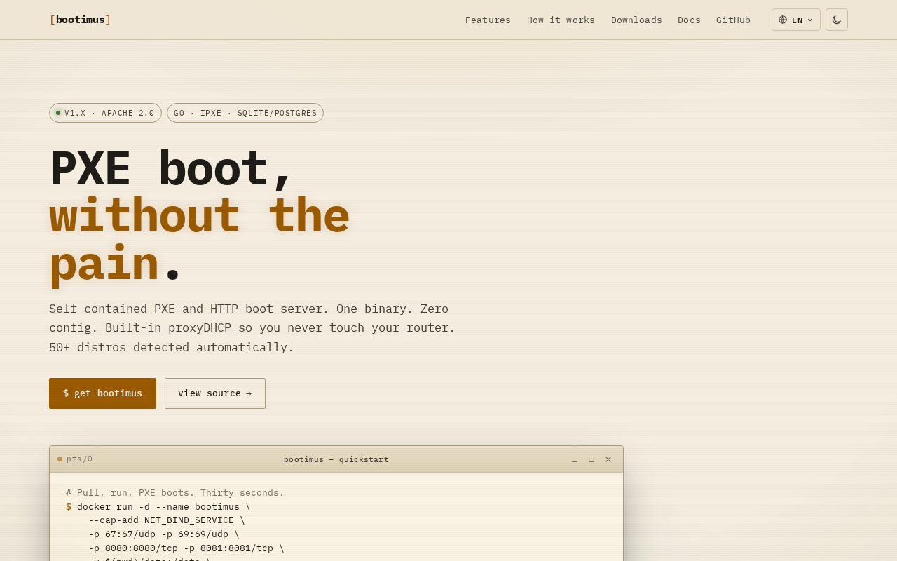Screenshot of Bootimus — Modern PXE/HTTP boot server