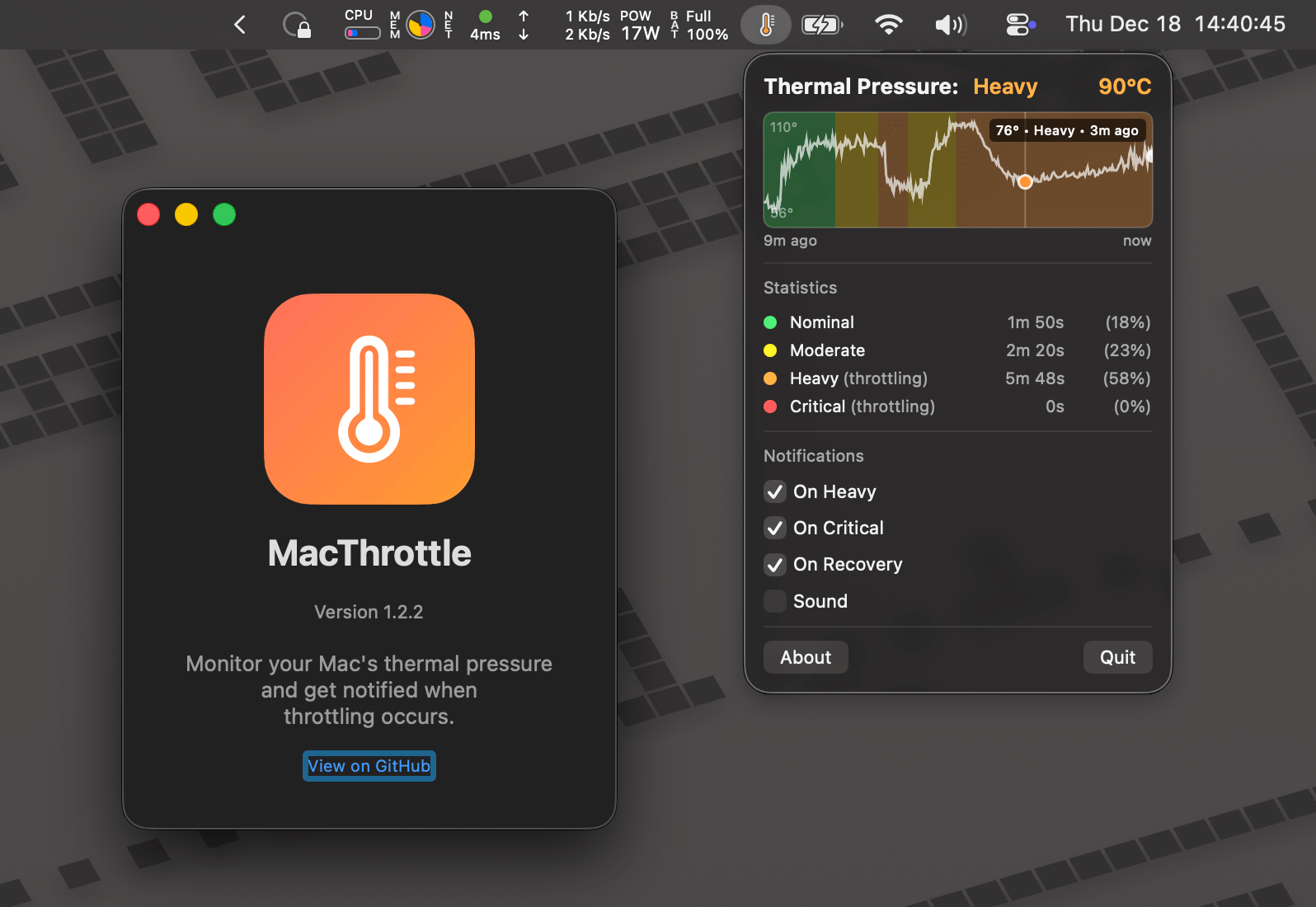 Screenshot of Building a macOS app to know when my Mac is thermal throttling