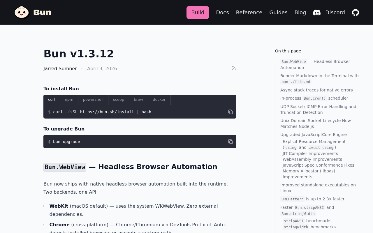 Screenshot of Bun v1.3.12 | Bun Blog