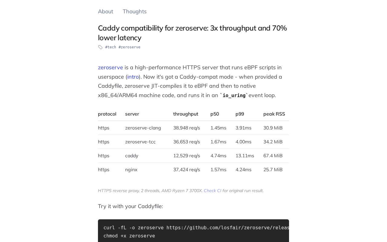 Screenshot of Caddy compatibility for zeroserve: 3x throughput and 70% lower latency