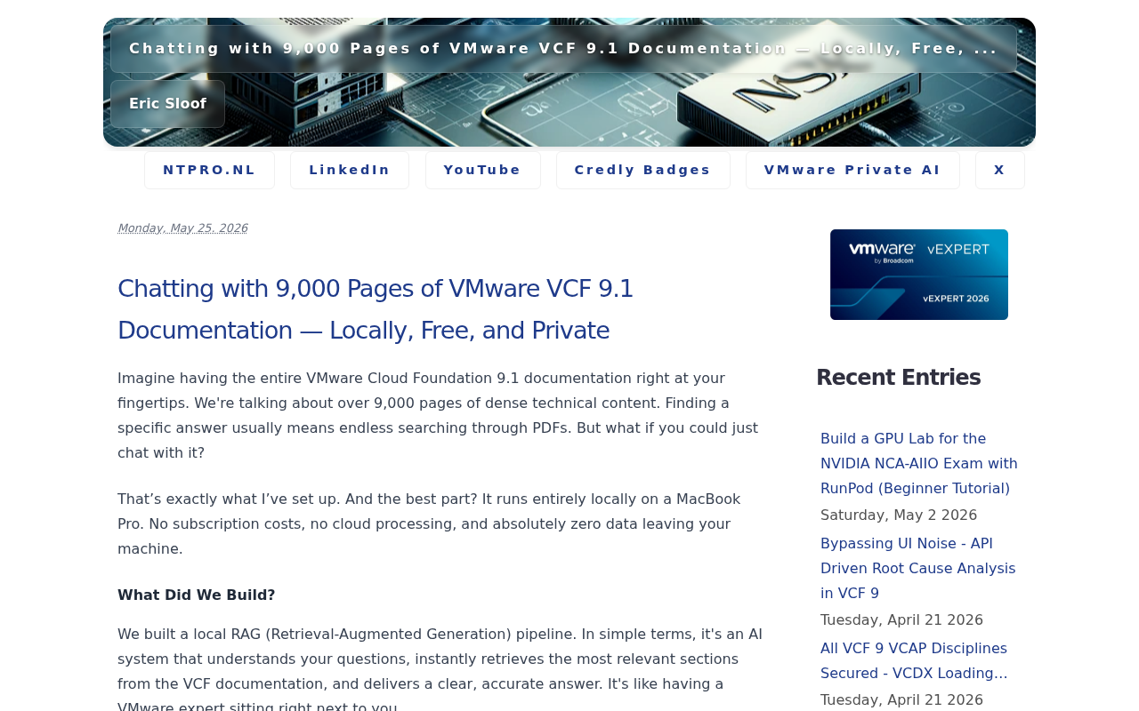 Screenshot of Chatting with 9,000 Pages of VMware VCF 9.1 Documentation — Locally, Free, and Private - Eric Sloof