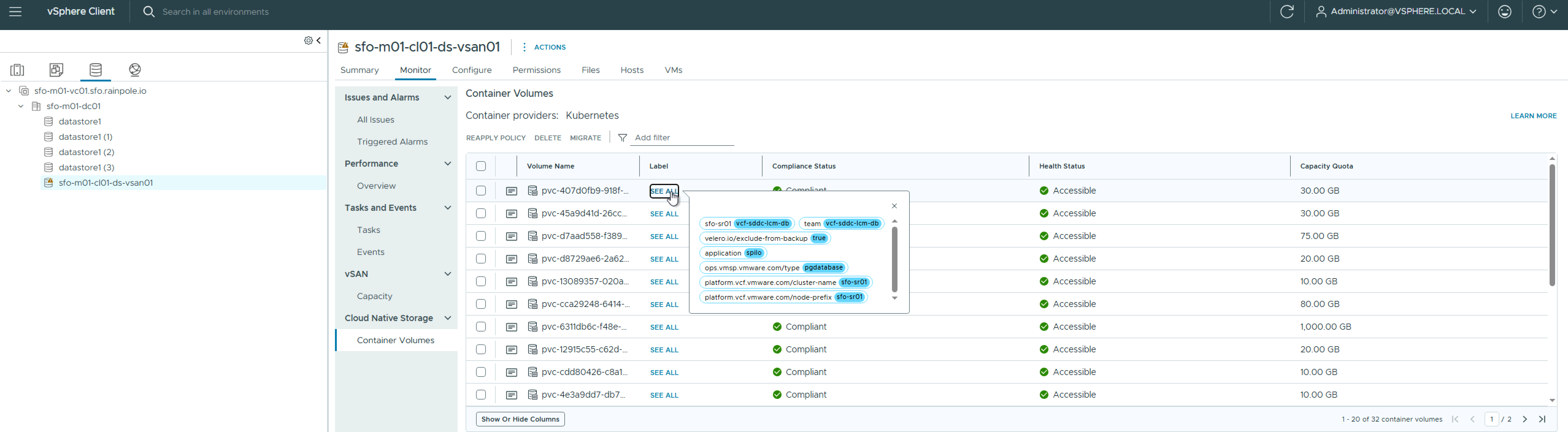 Screenshot of Cleanup Orphaned Persistent Volumes in vSphere