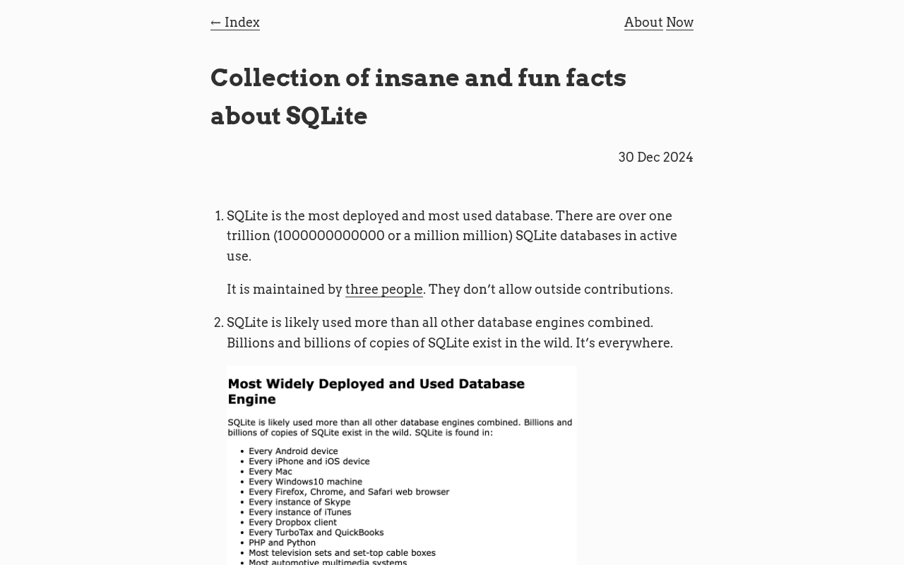 Screenshot of Collection of insane and fun facts about SQLite - blag