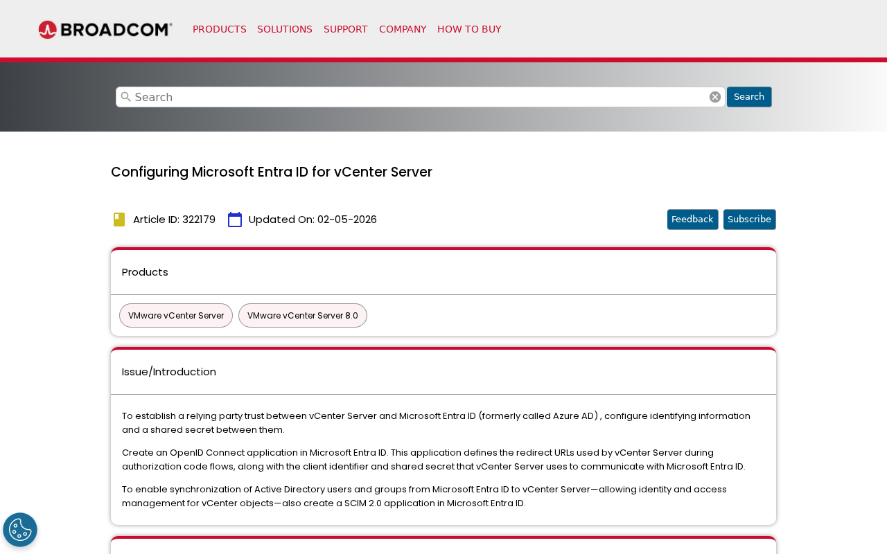 Screenshot of Configuring Microsoft Entra ID for vCenter Server
