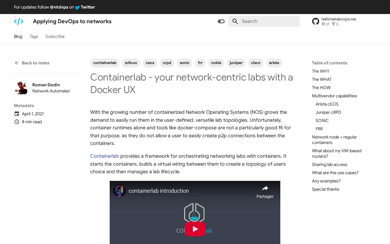 Screenshot of Containerlab - your network-centric labs with a Docker UX - Applying DevOps to networks