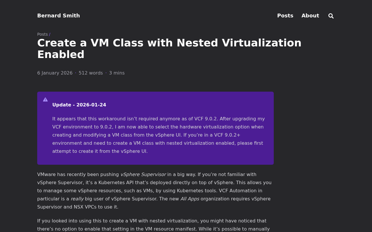Screenshot of Create a VM Class with Nested Virtualization Enabled