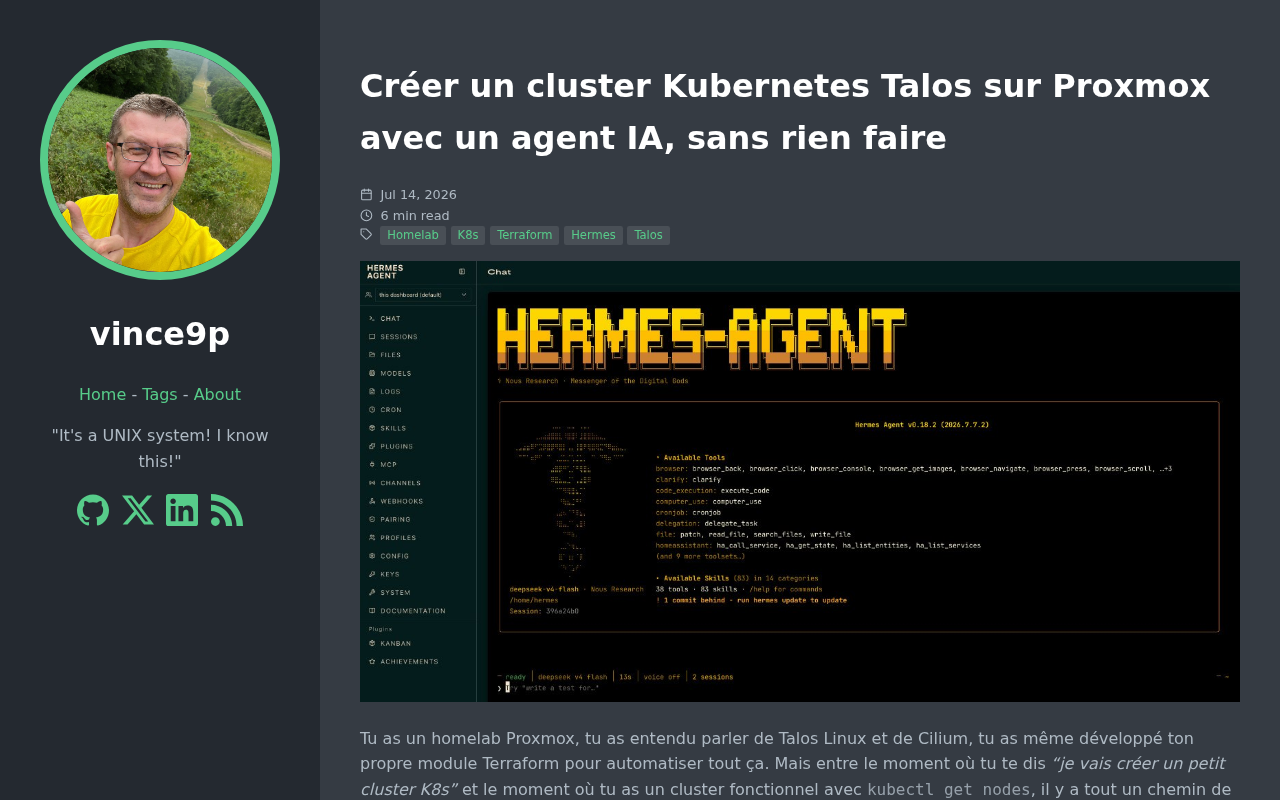 Screenshot of Créer un cluster Kubernetes Talos sur Proxmox avec un agent IA, sans rien faire