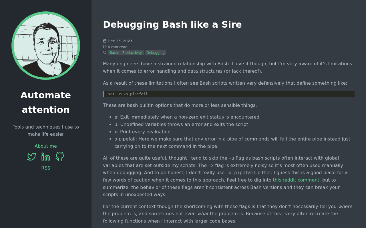 Screenshot of Debugging Bash like a Sire