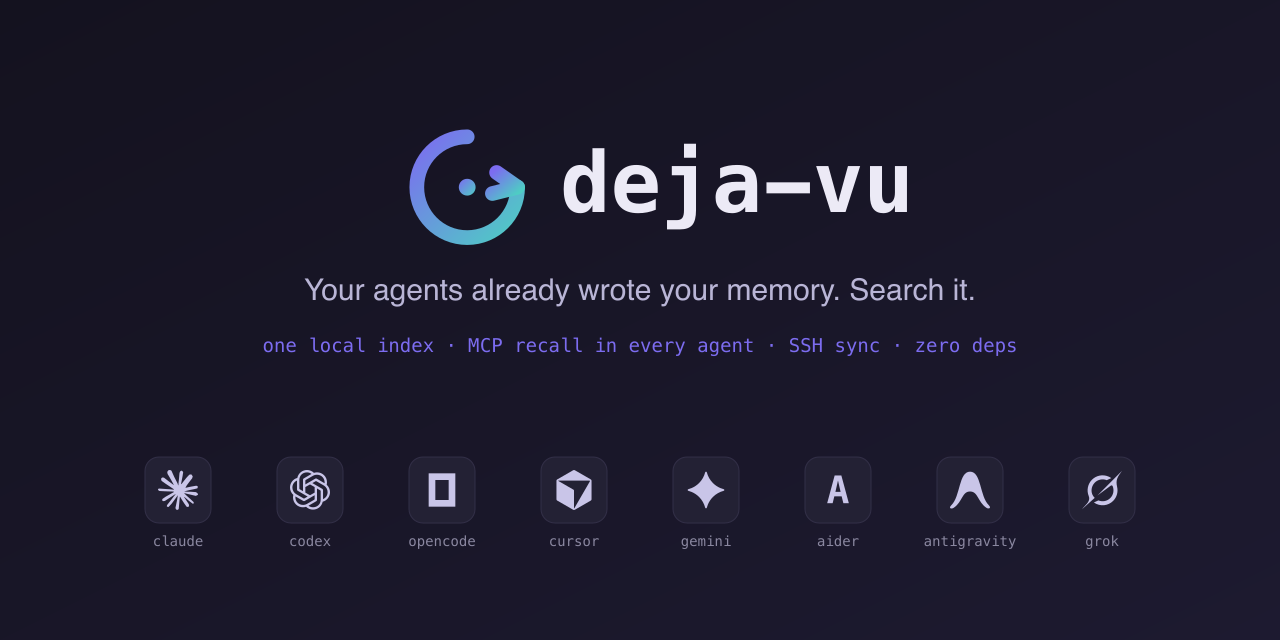 Screenshot of deja-vu — search every session your coding agents ever wrote