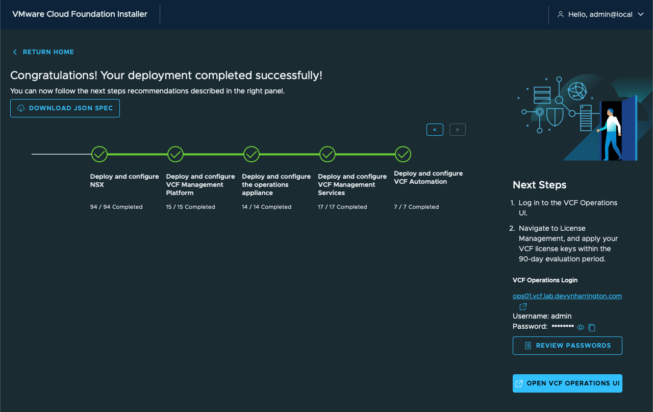 Screenshot of Deploying a Complete VCF 9.1 Management Domain: Nested ESXi, NSX Recovery, and Automation