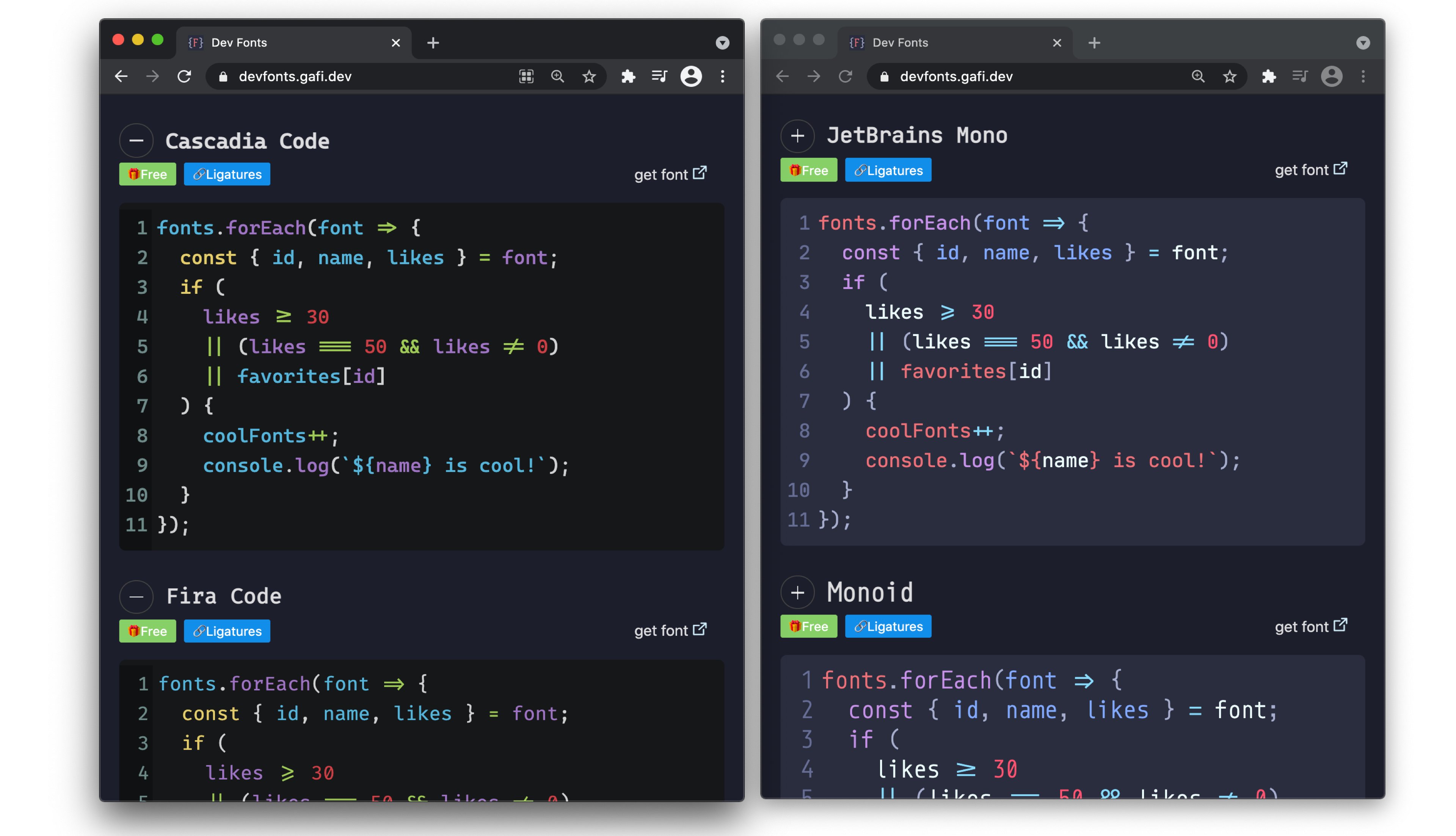 Screenshot of Dev Fonts