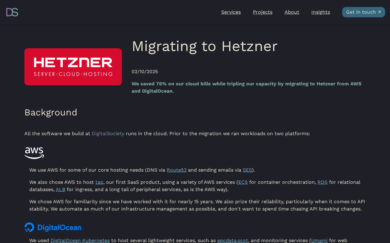 Screenshot of Digital Society | Posts | Migrating to Hetzner