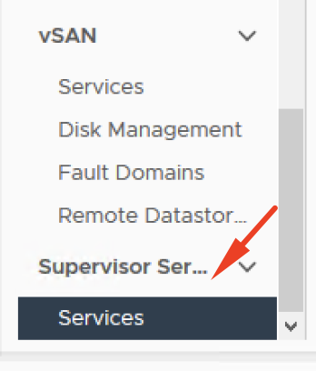 Screenshot of Enabling MinIO Supervisor Service in a vSphere with Tanzu Supervisor Cluster