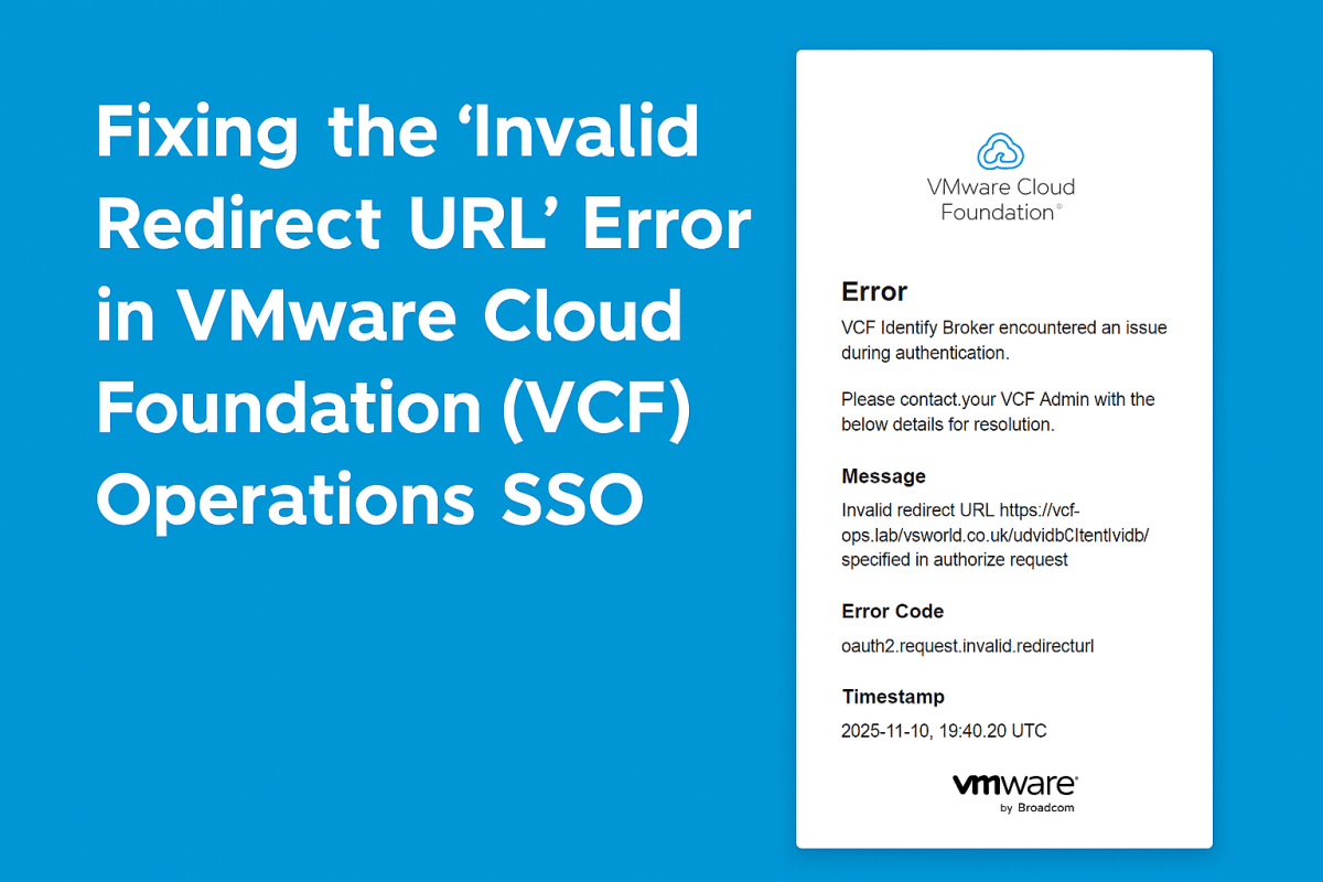 Screenshot of Fixing the “Invalid Redirect URL” Error in VMware Cloud Foundation (VCF) Operations SSO