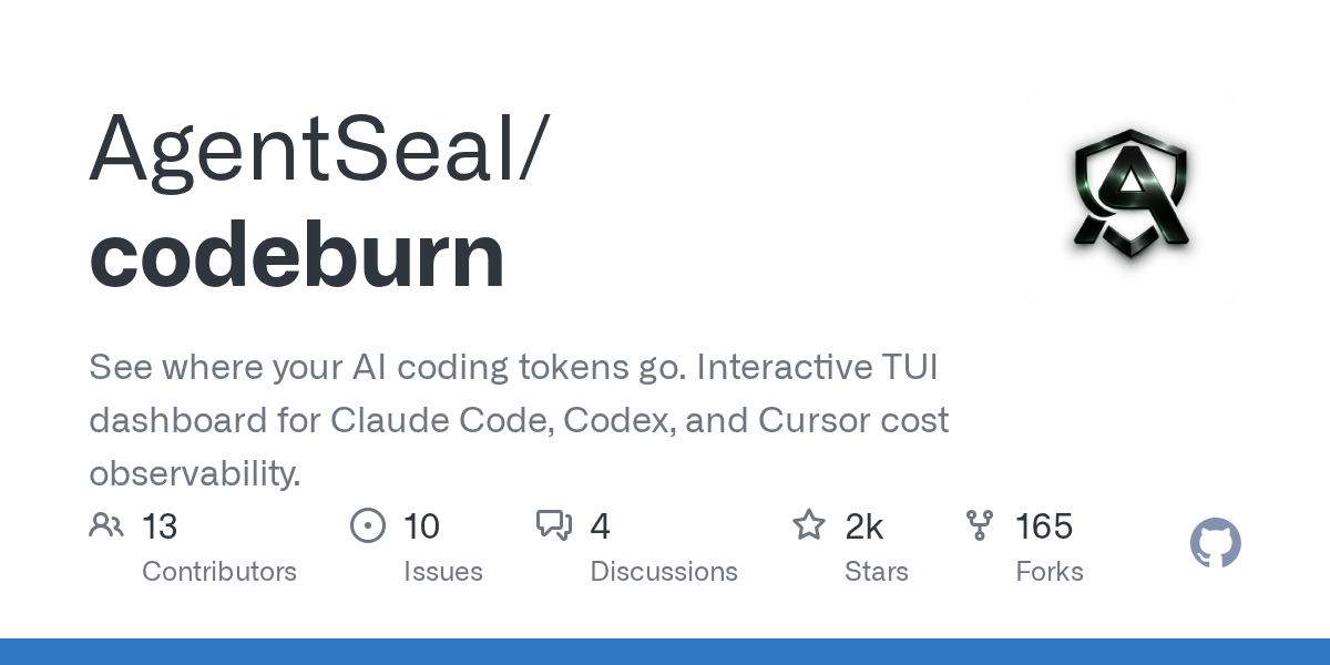 Screenshot of GitHub - AgentSeal/codeburn: