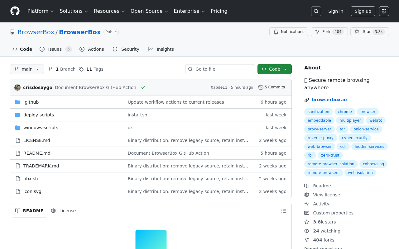 Screenshot of GitHub - BrowserBox/BrowserBox: 💚 Secure remote browsing anywhere.