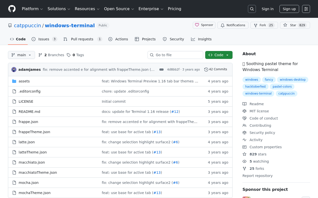 Screenshot of GitHub - catppuccin/windows-terminal: 🪟 Soothing pastel theme for Windows Terminal