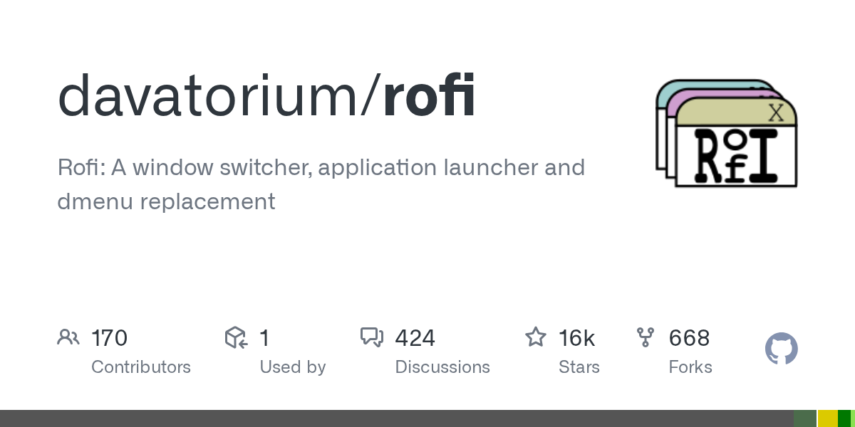 Screenshot of GitHub - davatorium/rofi: Rofi: A window switcher, application launcher and dmenu replacement