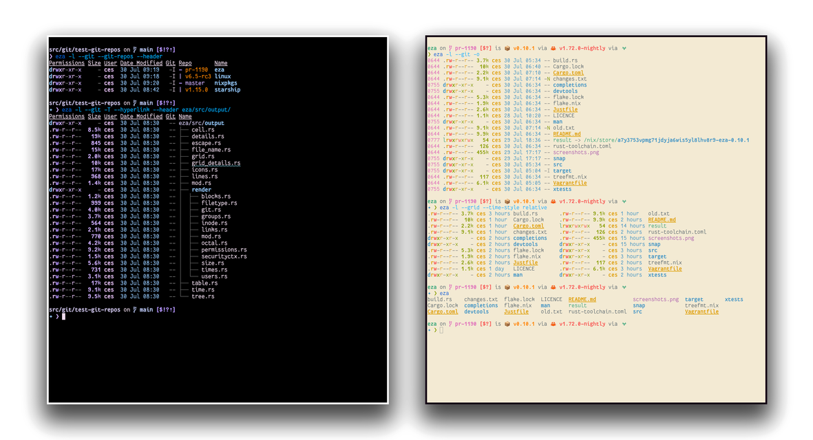 Screenshot of GitHub - eza-community/eza: A modern alternative to ls