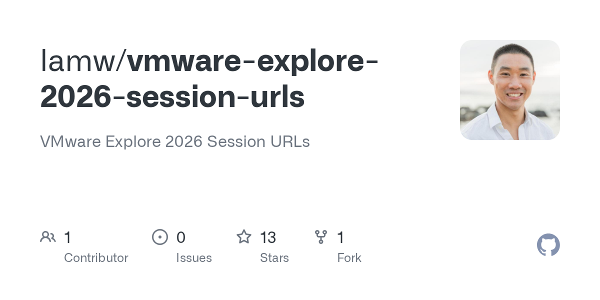 Screenshot of GitHub - lamw/vmware-explore-2026-session-urls