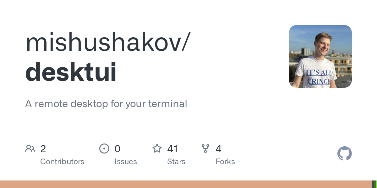 Screenshot of GitHub - mishushakov/desktui