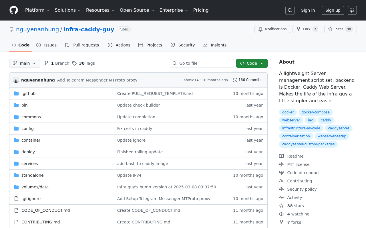 Screenshot of GitHub - nguyenanhung/infra-caddy-guy: A lightweight Server management script set, backend is Docker, Caddy Web Server. Makes the life of the infra guy a little simpler and easier.