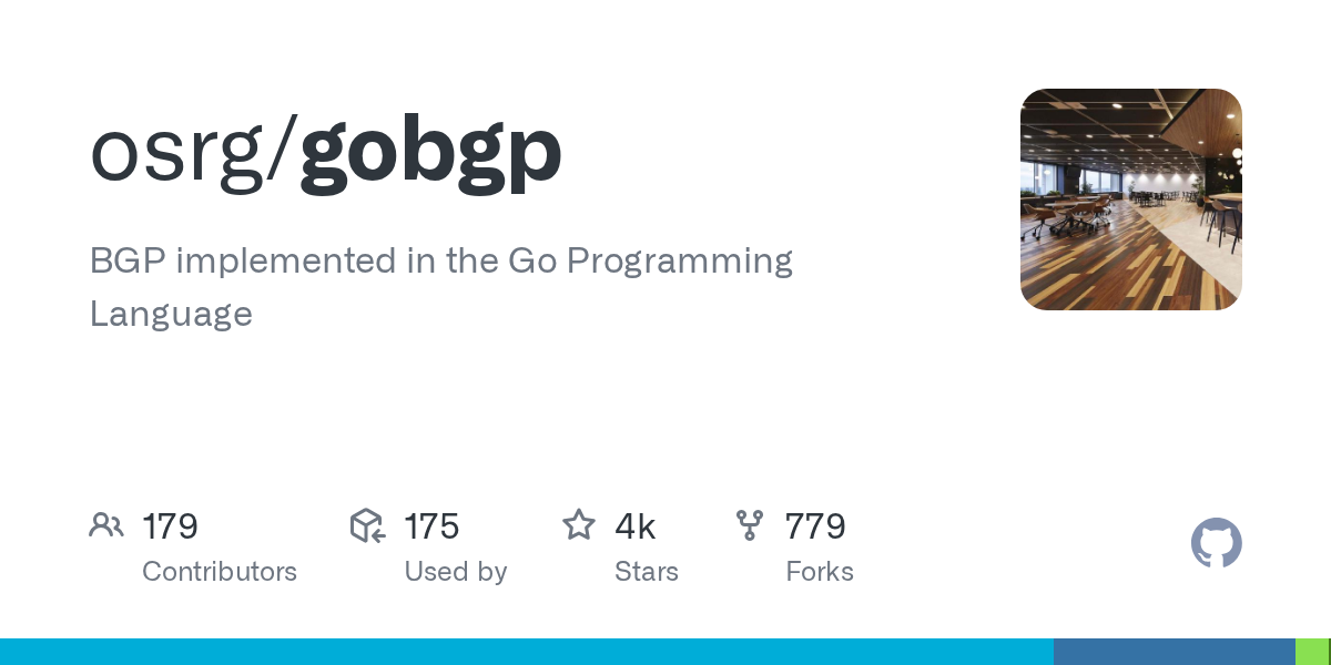 Screenshot of GitHub - osrg/gobgp: BGP implemented in the Go Programming Language