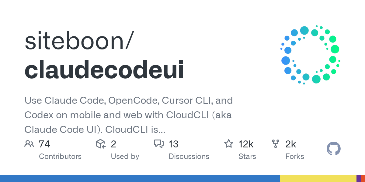 Screenshot of GitHub - siteboon/claudecodeui