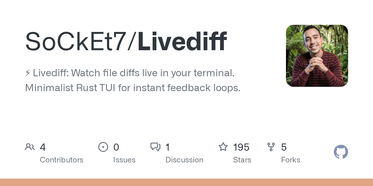 Screenshot of GitHub - SoCkEt7/Livediff