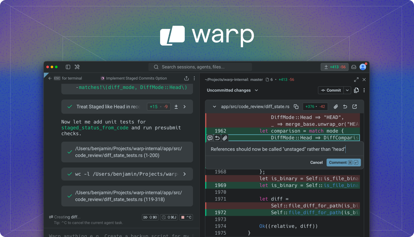 Screenshot of GitHub - warpdotdev/warp: Warp is an agentic development environment, born out of the terminal.