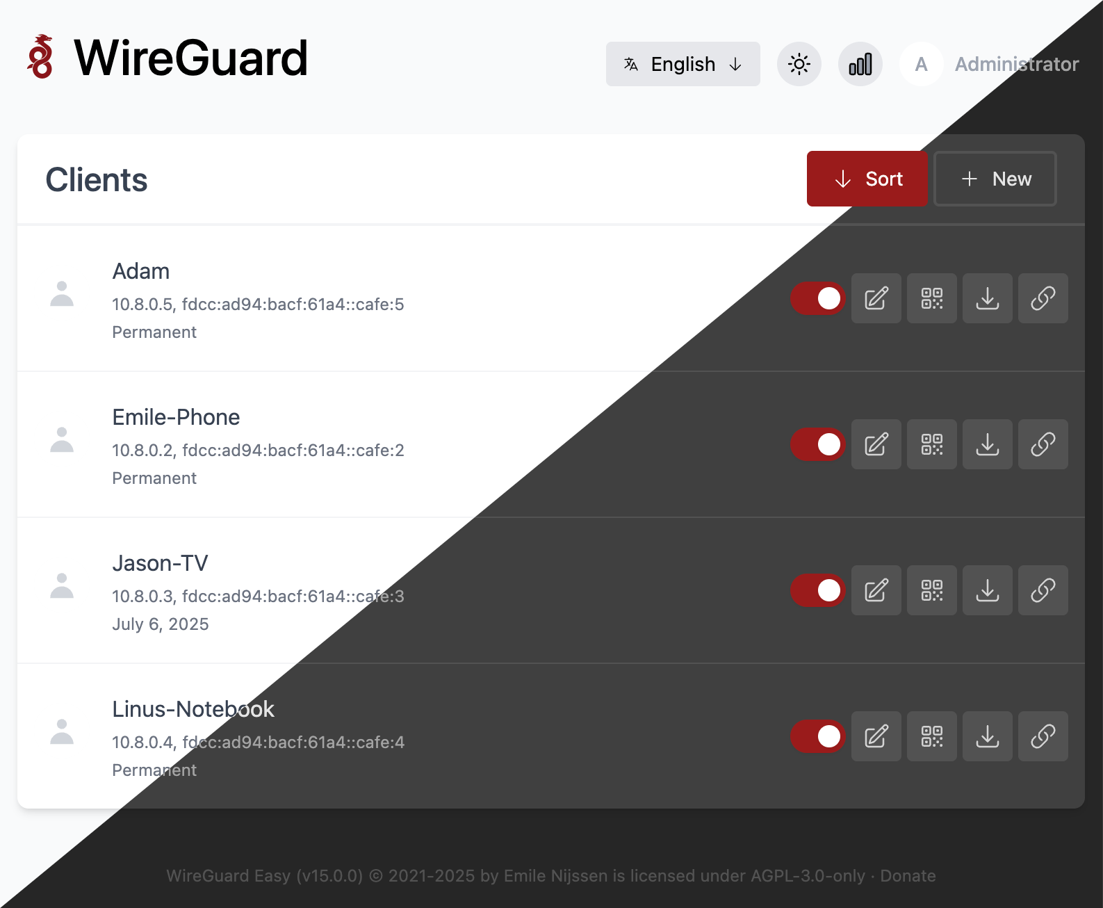 Screenshot of GitHub - wg-easy/wg-easy: The easiest way to run WireGuard VPN + Web-based Admin UI.