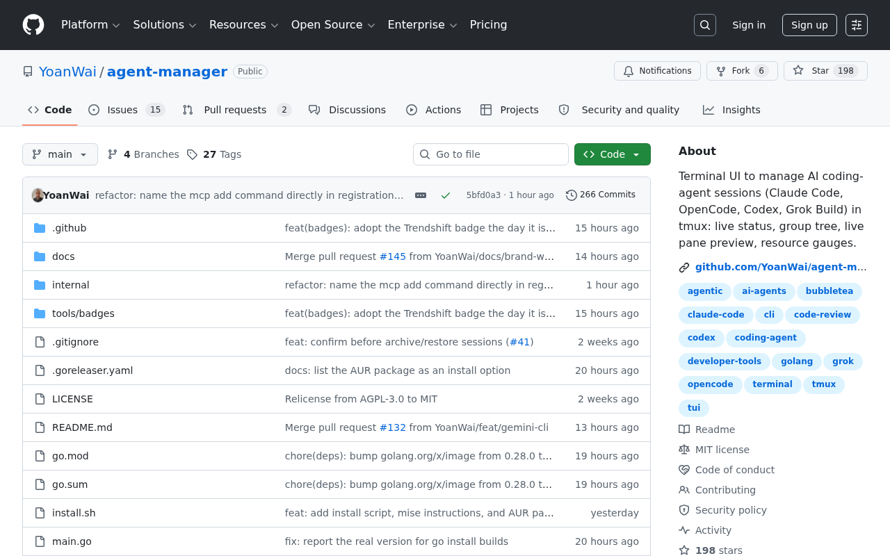 Screenshot of GitHub - YoanWai/agent-manager