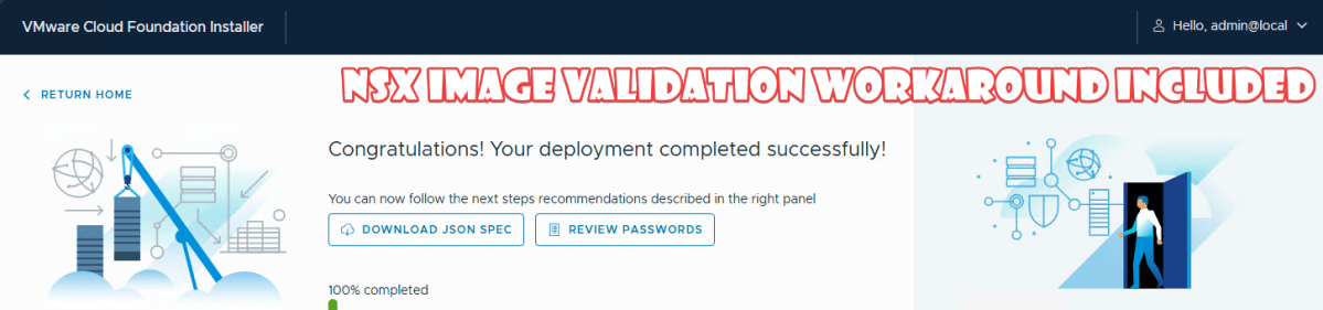 Screenshot of Greenfielding VCF 9.0.0.0 Management Domain Fails with NSX Install Image Error