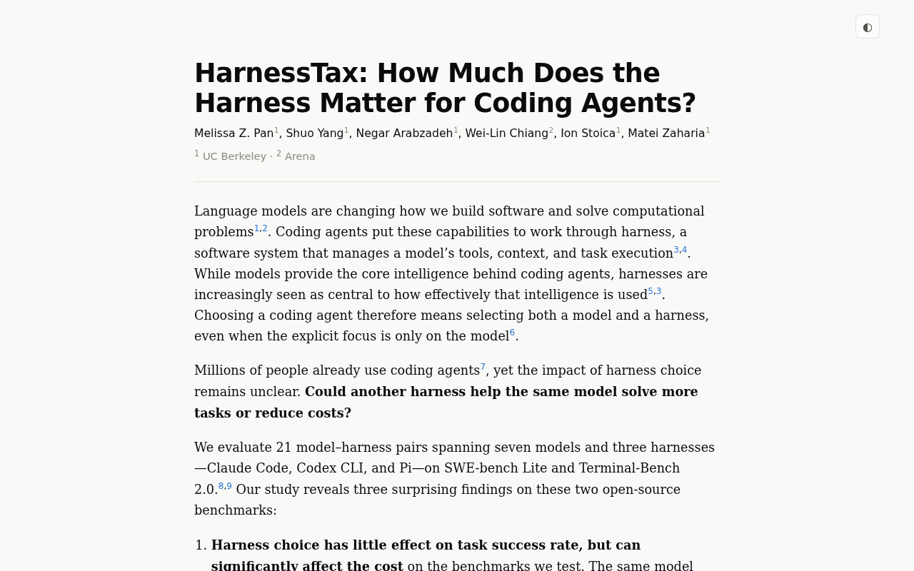 Screenshot of HarnessTax: How Much Does the Harness Matter for Coding Agents?