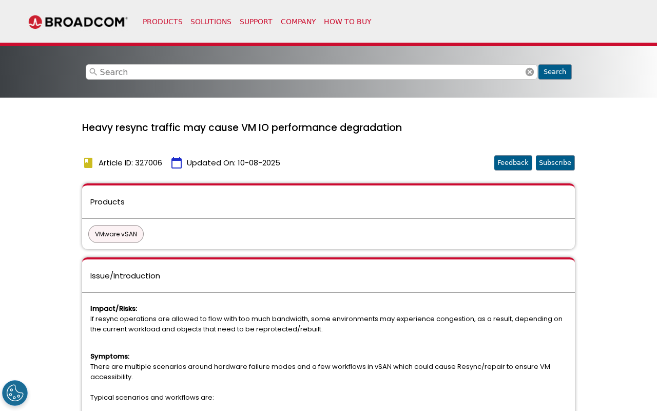 Screenshot of Heavy resync traffic may cause VM IO performance degradation