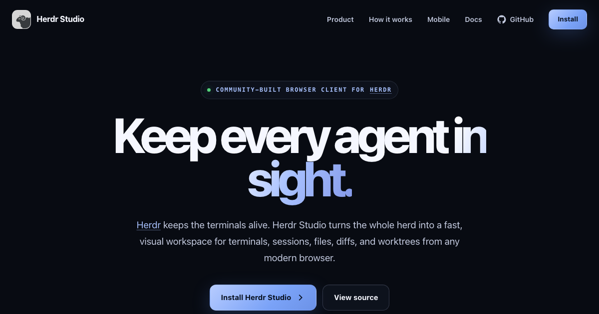 Screenshot of Herdr Studio - Keep every agent in sight