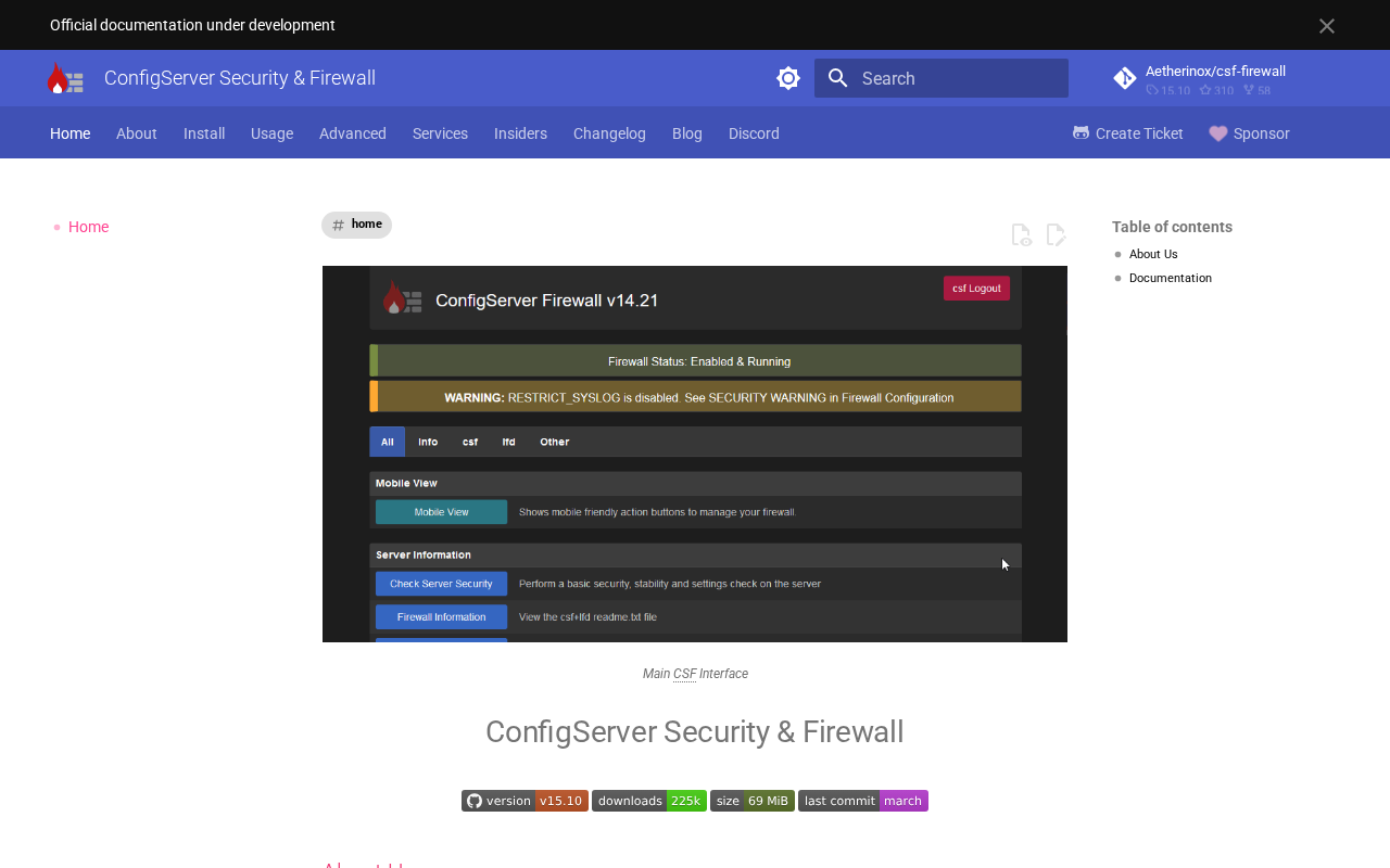 Screenshot of Home - ConfigServer Security & Firewall