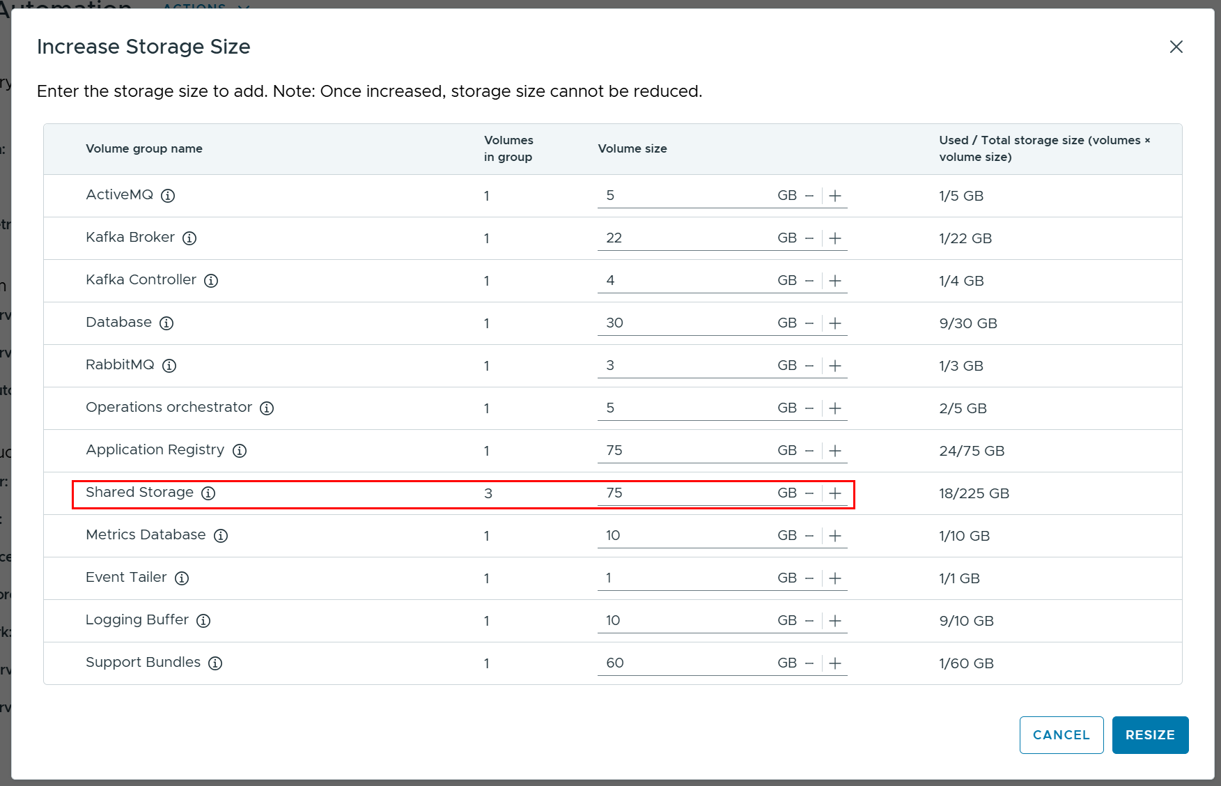 Screenshot of How to Increase Size of the VCF Automation Transfer Share
