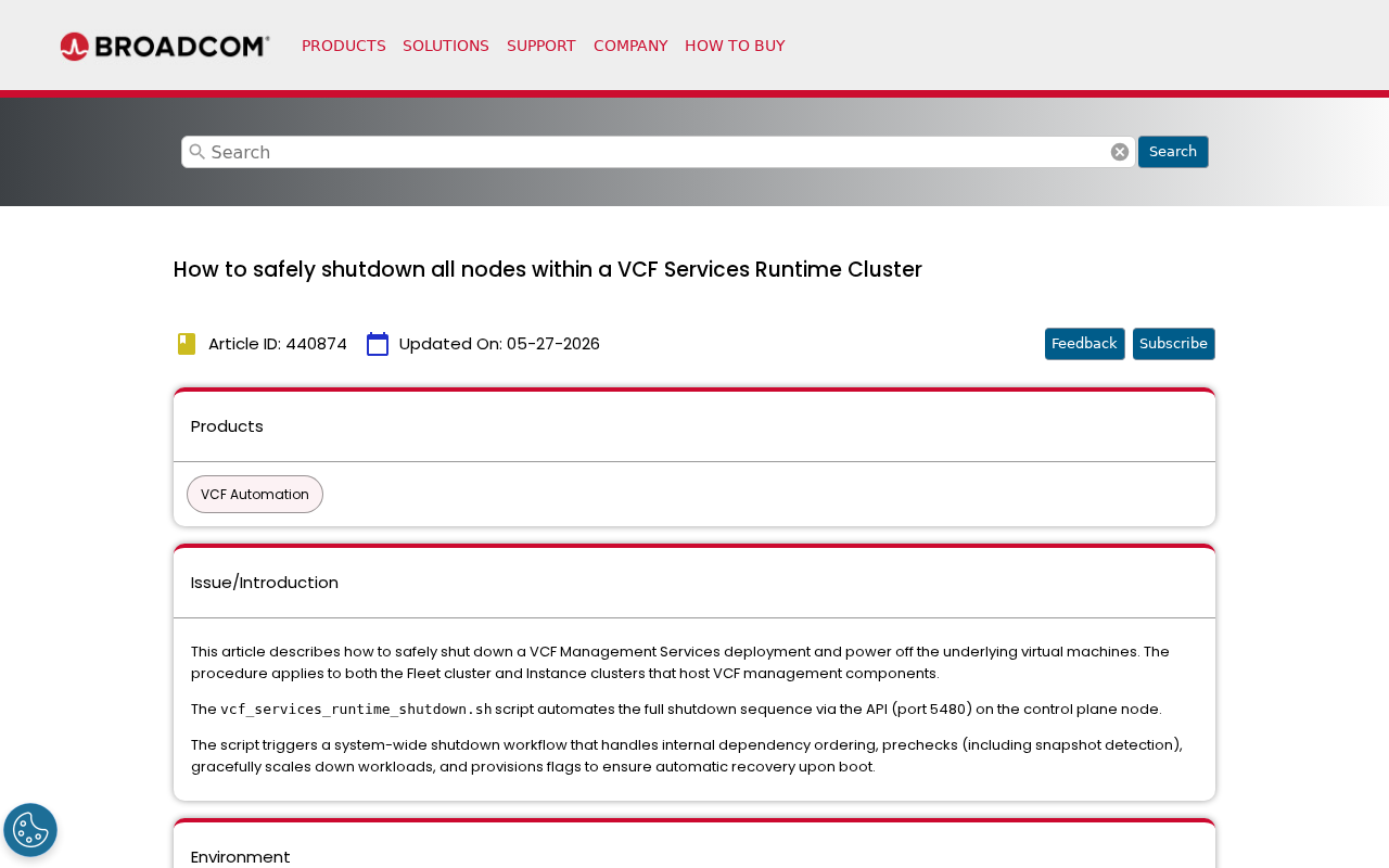 Screenshot of How to safely shutdown all nodes within a VCF Services Runtime Cluster