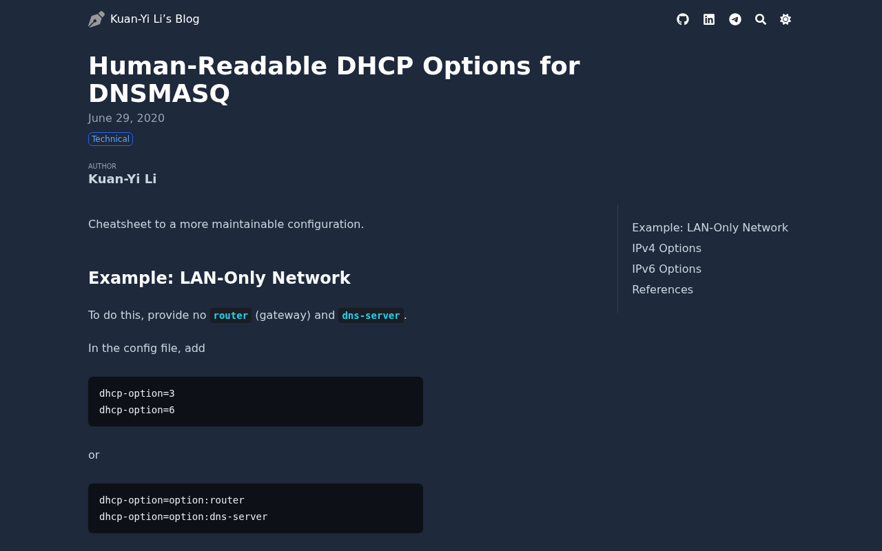 Screenshot of Human-Readable DHCP Options for DNSMASQ
