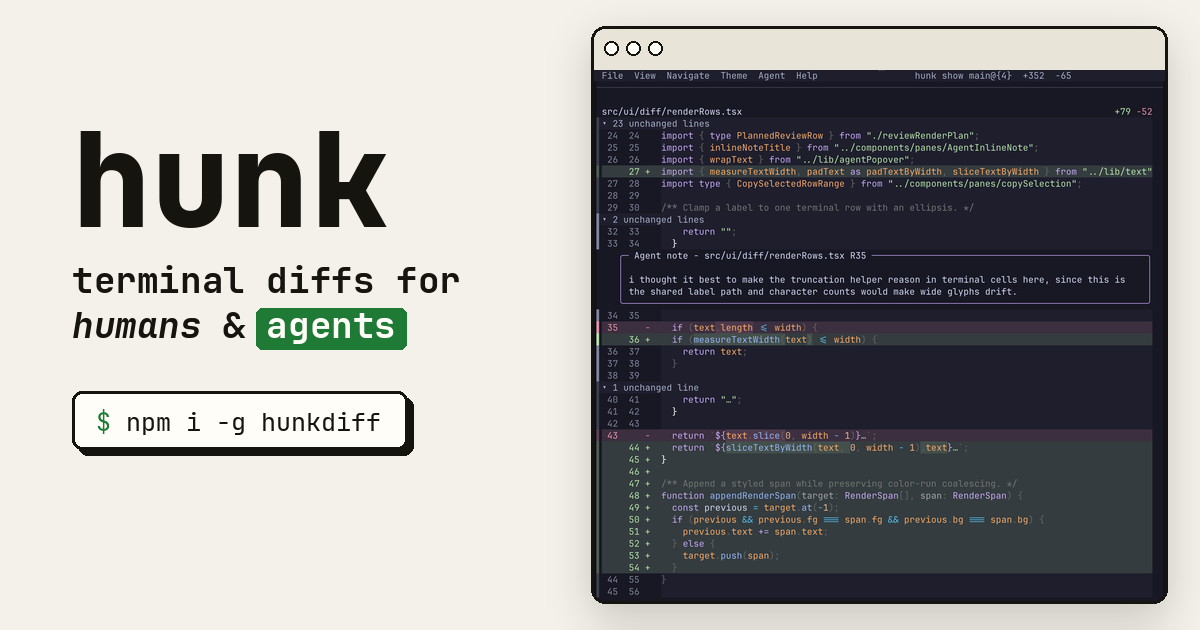 Screenshot of hunk — review-first terminal diff viewer