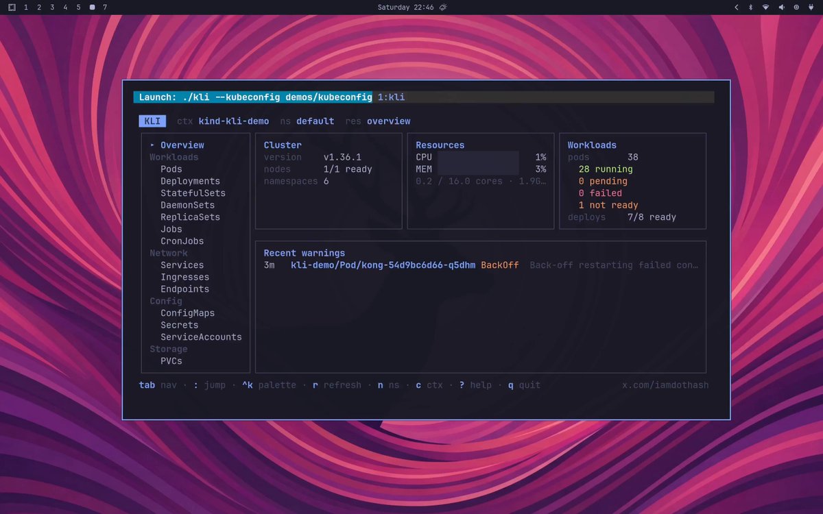 Screenshot of @iamdothash: I've used Kubernetes for years, and it was time to make the TUI suitable for me....